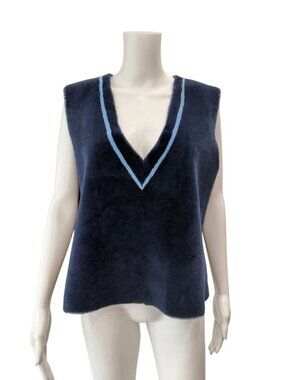 St. Emile Blue Stripe Fur Leather Oversized Sweater Vest size 10/FR 42